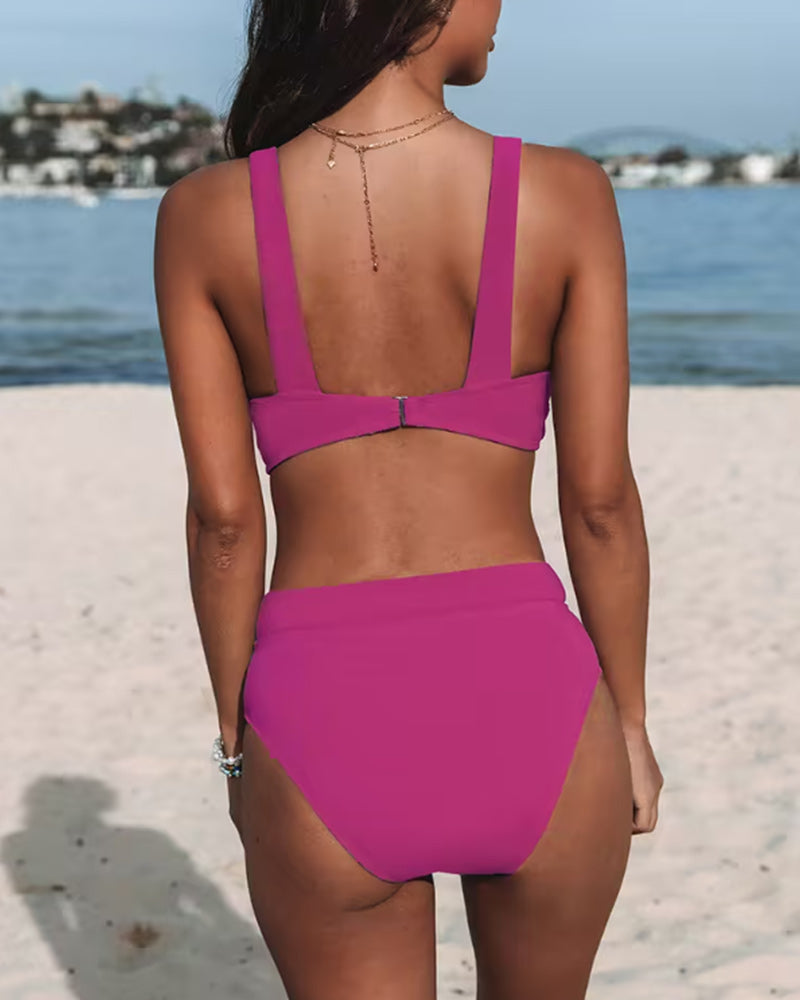 Women's sleek high-waist swimsuit in solid color, confident and elegant style