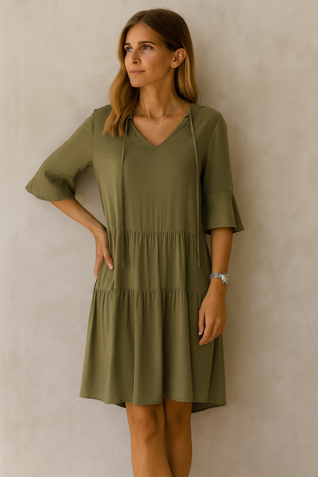 Zomer V-hals Trompetmouw Kleedje