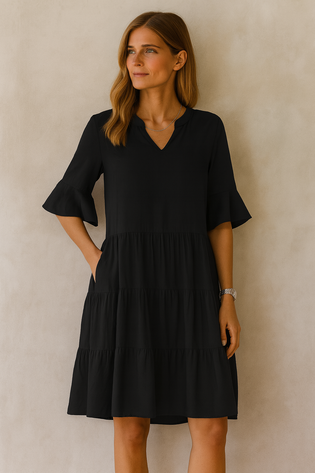 Zomer V-hals Trompetmouw Kleedje