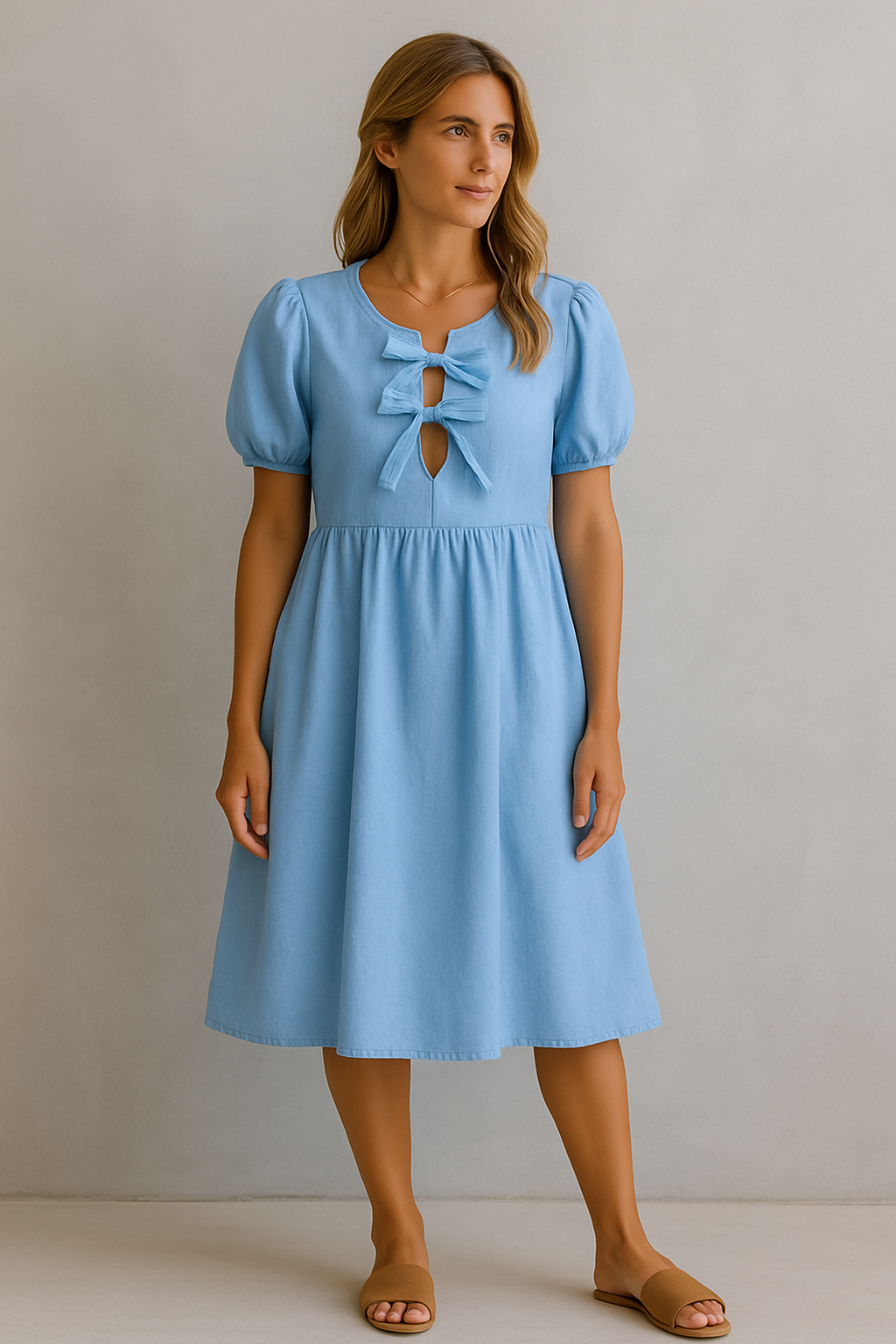 Romantic Bow Puff-Sleeve Dress