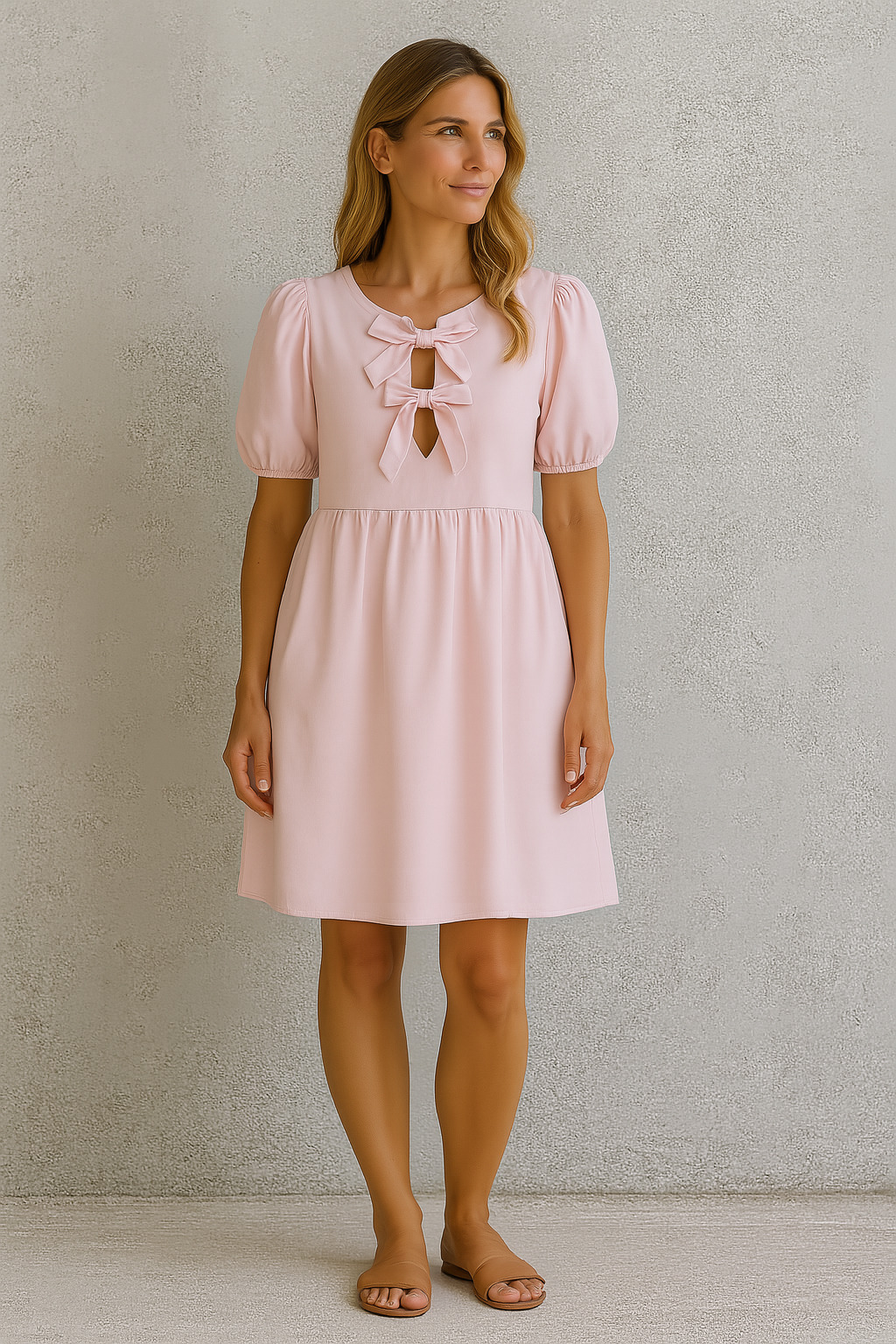 Romantic Bow Puff-Sleeve Dress