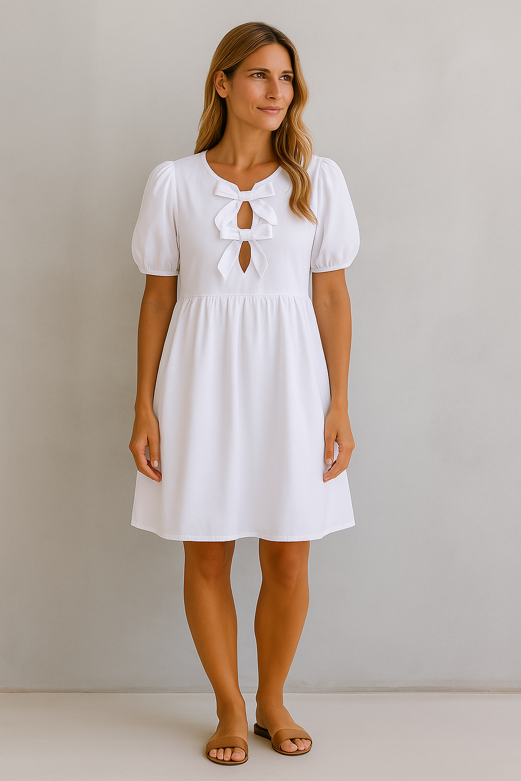 Romantic Bow Puff-Sleeve Dress