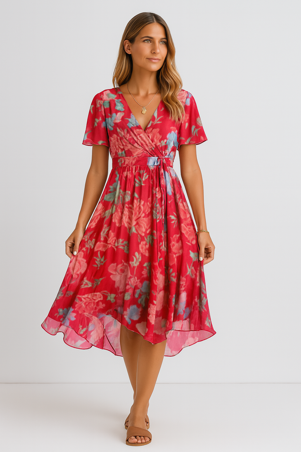 Flowy Floral Dress with Elegant V-Neck