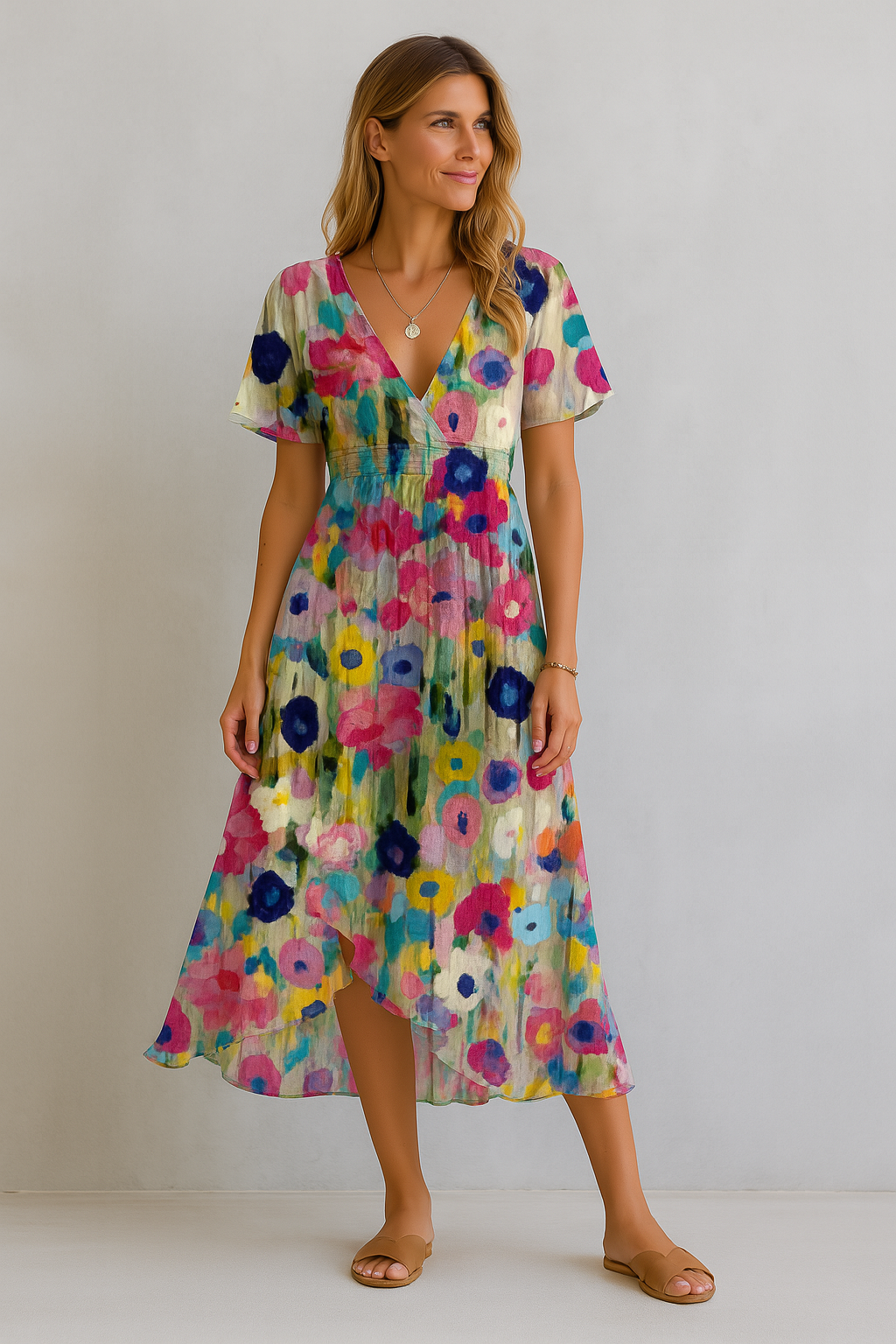 Flowy Floral Dress with Elegant V-Neck