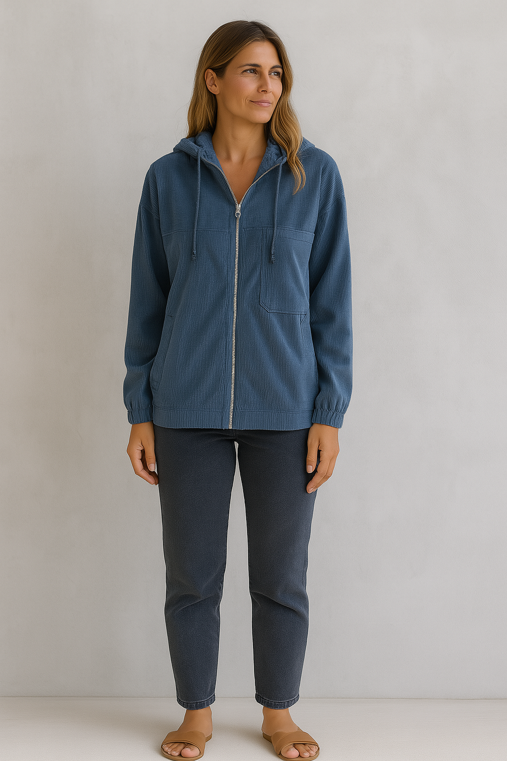 Corduroy Zip-Up Hoodie Jacket