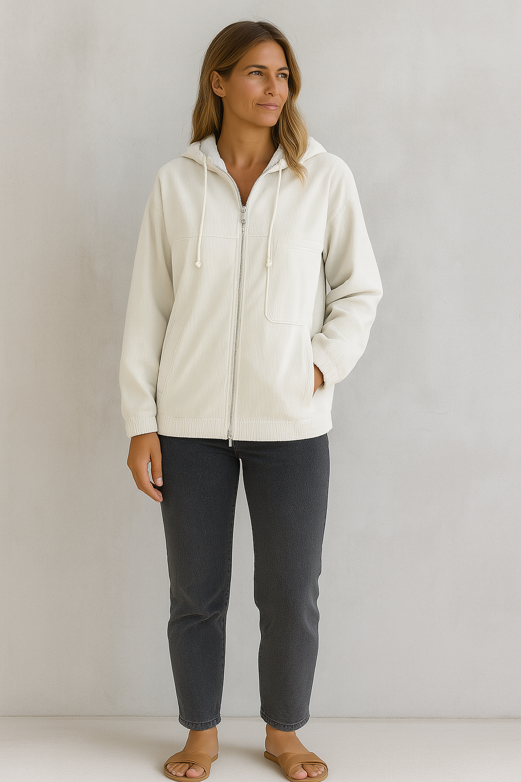 Corduroy Zip-Up Hoodie Jacket