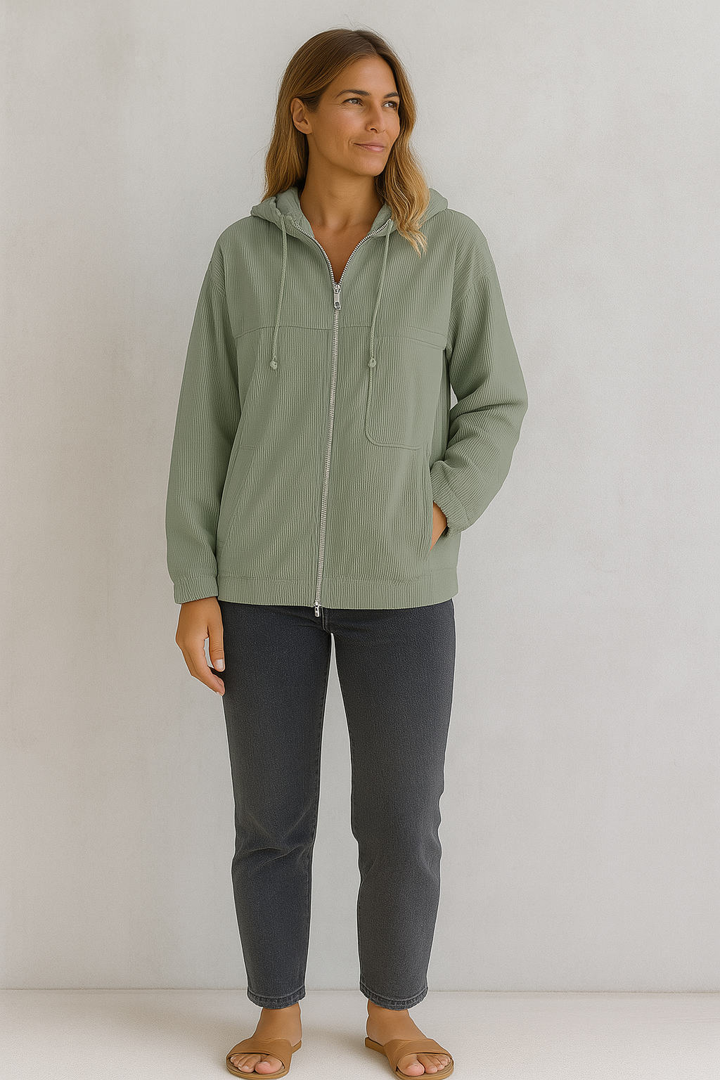 Corduroy Zip-Up Hoodie Jacket