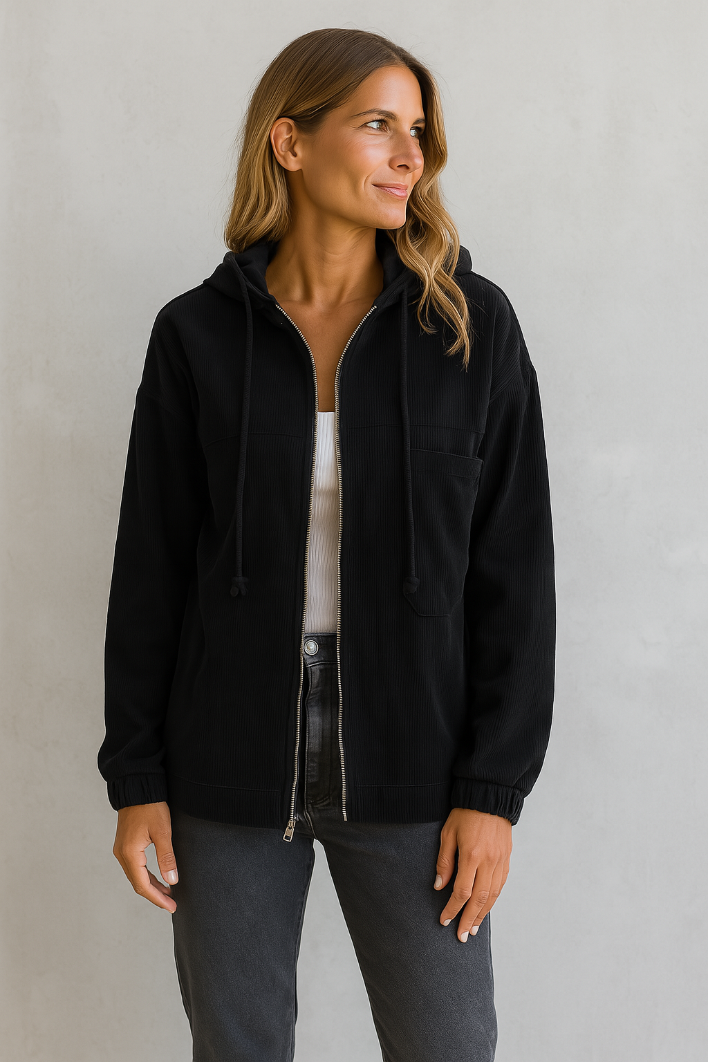 Corduroy Zip-Up Hoodie Jacket