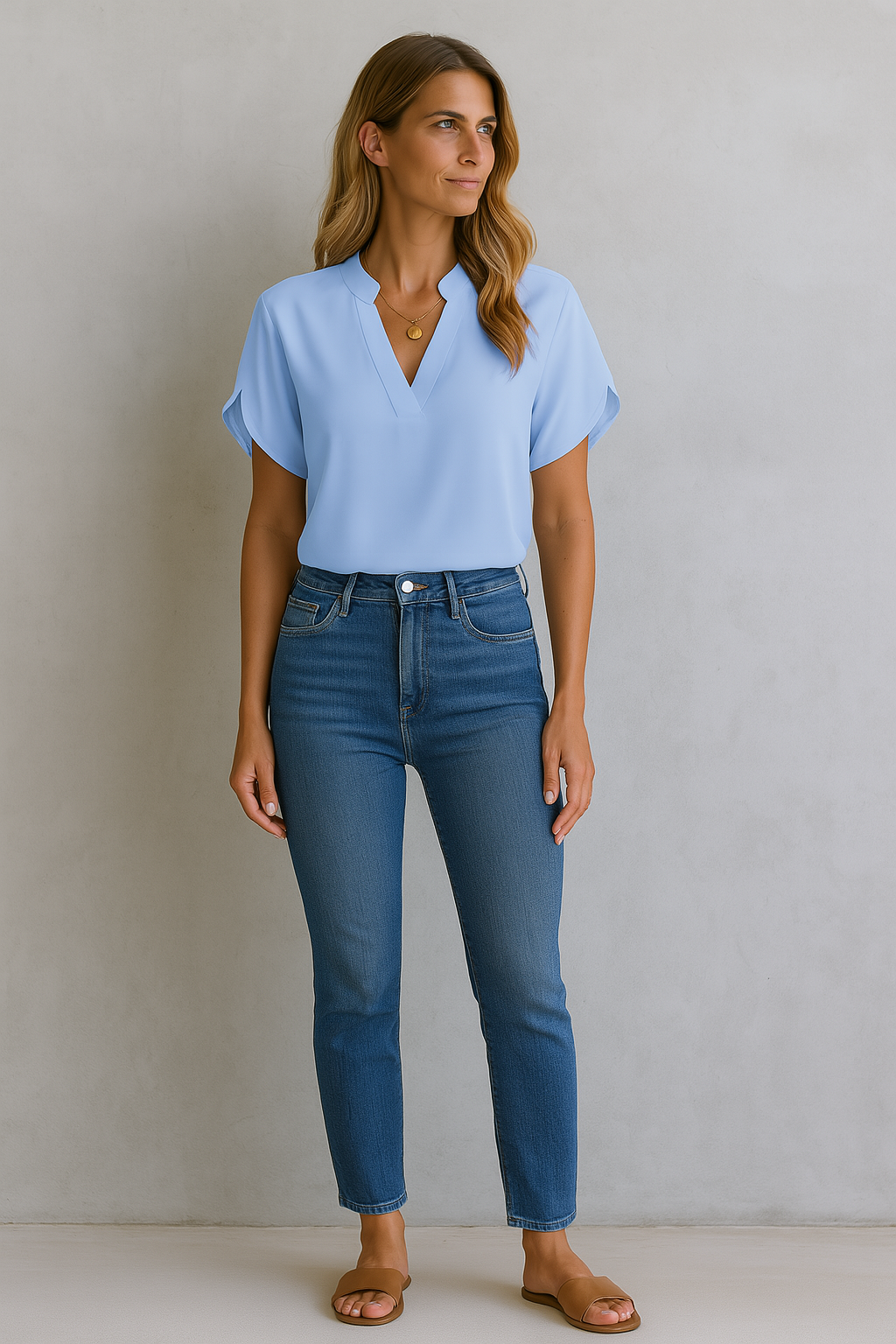 Solid V-Neck Blouse