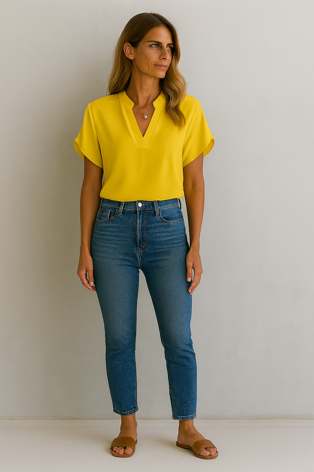 Solid V-Neck Blouse