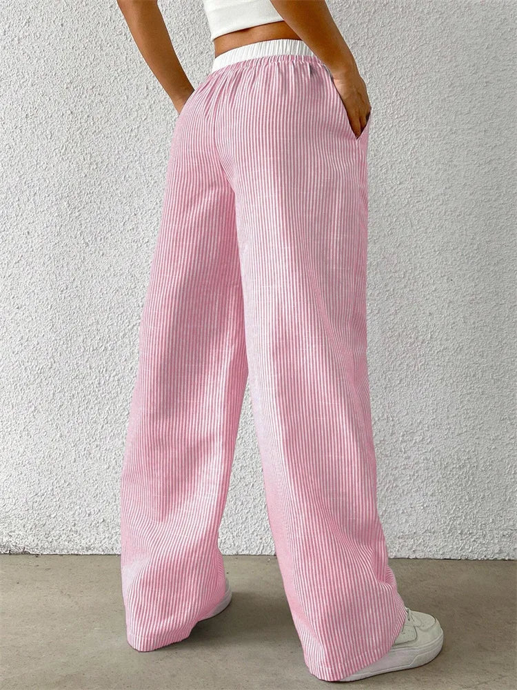 Women's striped wide-leg streetwear pants, Y2K inspired trendy style