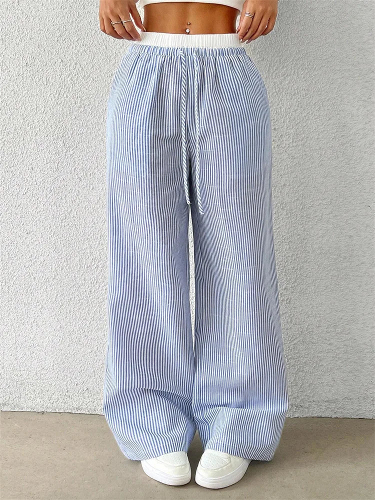 Women's striped wide-leg streetwear pants, Y2K inspired trendy style