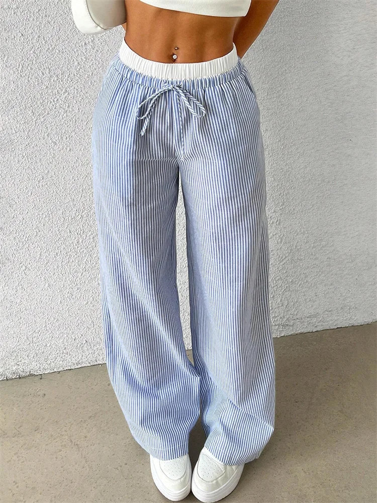 Women's striped wide-leg streetwear pants, Y2K inspired trendy style
