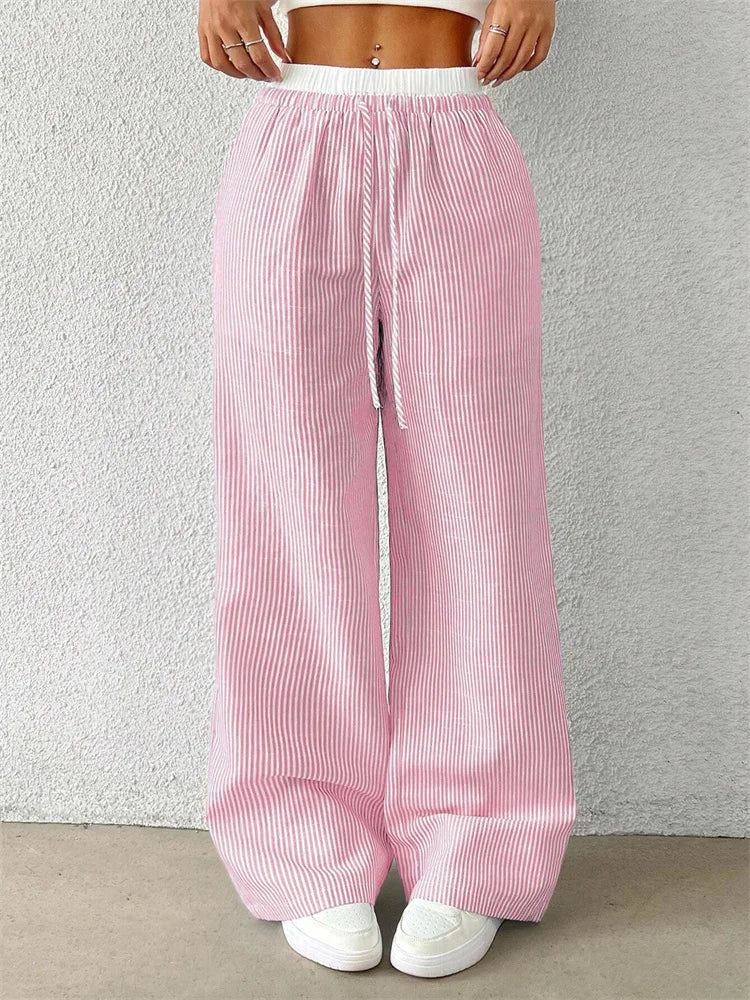 Women's striped wide-leg streetwear pants, Y2K inspired trendy style