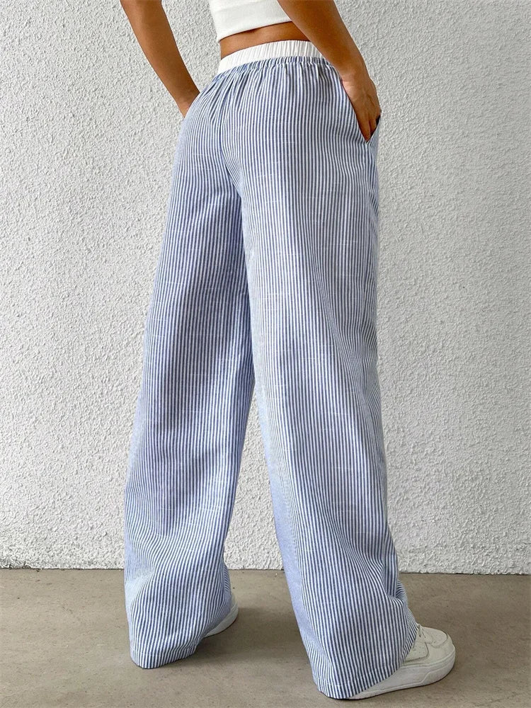 Women's striped wide-leg streetwear pants, Y2K inspired trendy style