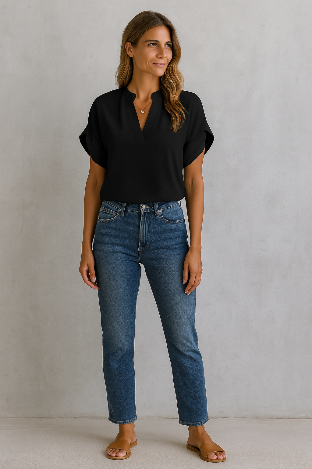 Solid V-Neck Blouse