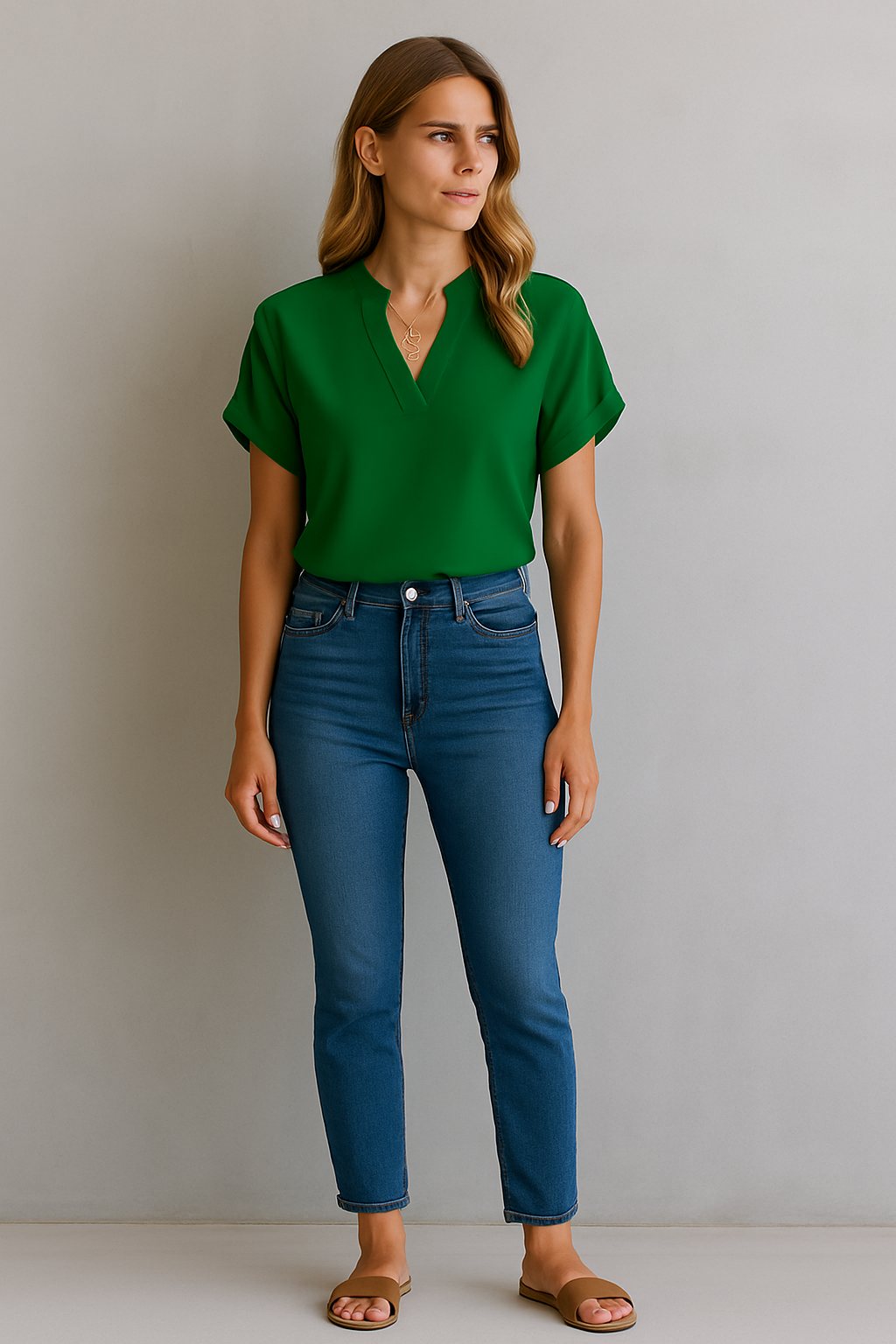 Solid V-Neck Blouse