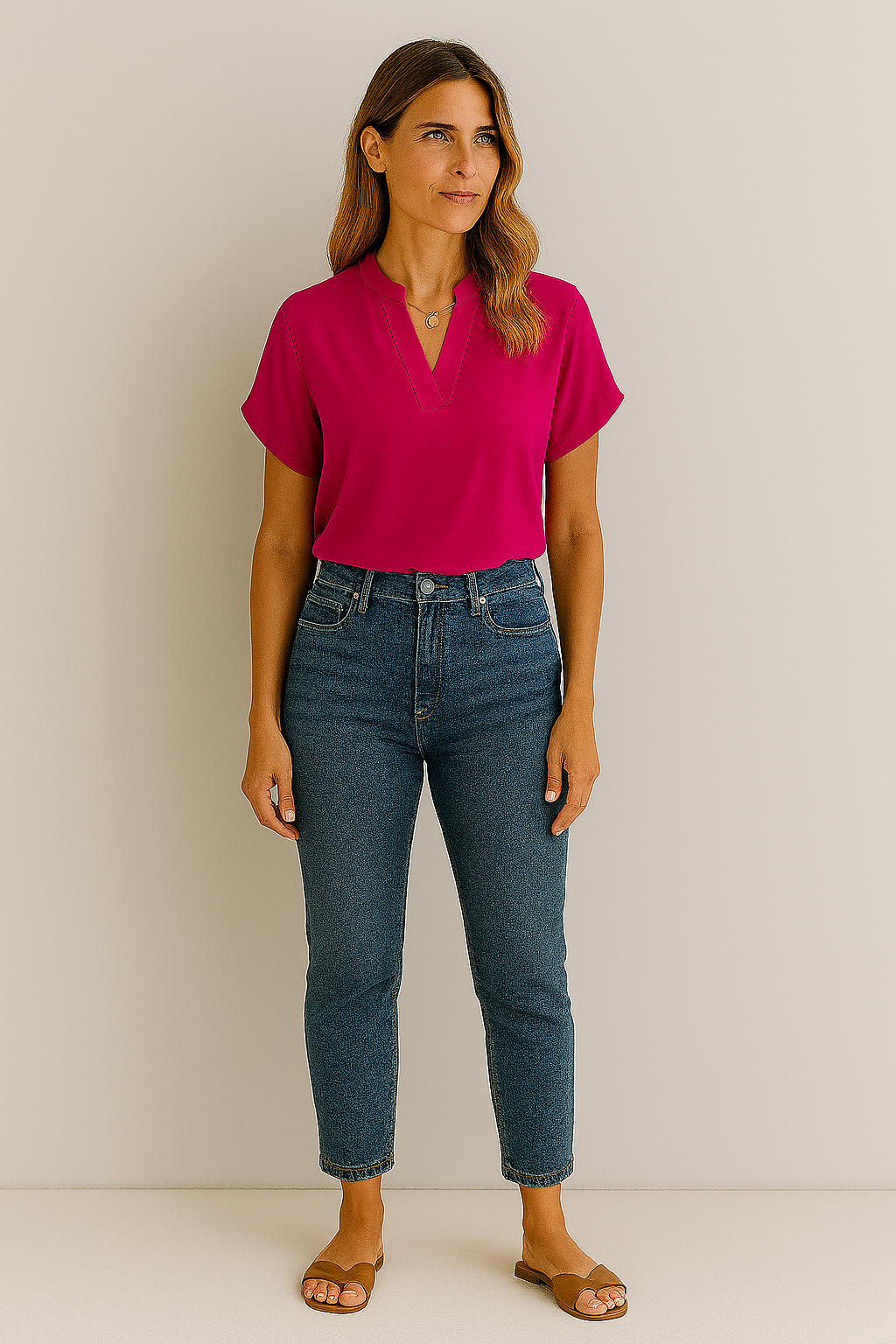 Solid V-Neck Blouse