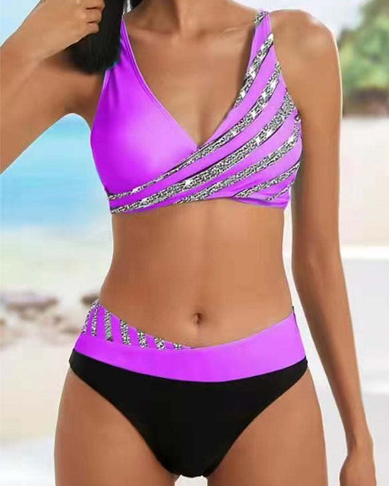 Women's printed bikini in warm tones with boho design, bold and playful swimwear