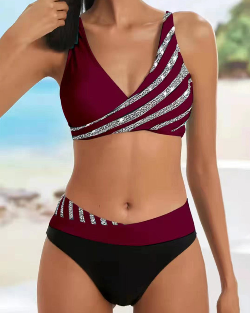 Women's printed bikini in warm tones with boho design, bold and playful swimwear
